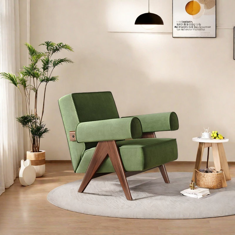 Chaise confortable en tissu respirant avec cadre en bois massif, Vert