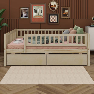 Wooden Daybed Frame With Two Drawers For Kids Teens Adults, Wood Slat Support, No Box Spring Needed