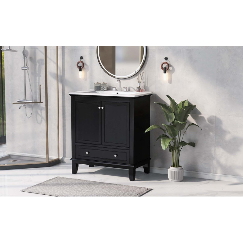 Meuble-lavabo multifonctionnel avec portes et tiroir 30 po