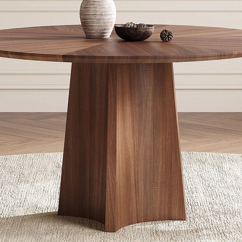 Solid Walnut Round Dining Table for Home Gathering, 29.5" H x 53.1" W x 53.1" D