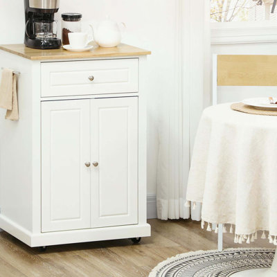 Rolling Kitchen Island Cart, Portable Serving Trolley Table with Drawer, Adjustable Shelf and 2 Towel Racks, Cream White