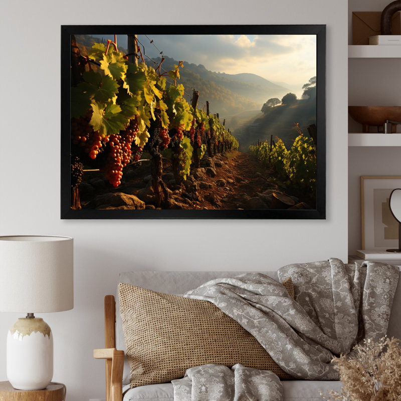 «Vineyard Misty Meadows Cellars I», reproduction sur toile, H 16 po x l 32 po x P 1 po, Cadre photo noir simple