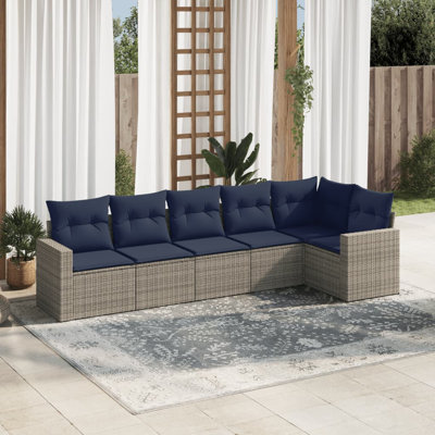 Ensemble de canapés de patio 6 pièces avec coussins d'extérieur en rotin gris contemporain