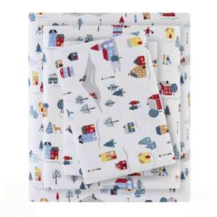 Ensemble de draps imprimés avec un motif de village blanc, doux et durable pour un sommeil confortable