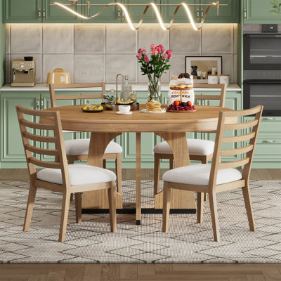 5-Piece Retro Rustic Functional Dining Set Unique Geometric Design, 1 Extendable Table With A 16-Inch Leaf And 4 Upholstered Chairs Ideal For Dining R -  Lark Manor™, A694C13B50294E0DADD237D6F000C5C1