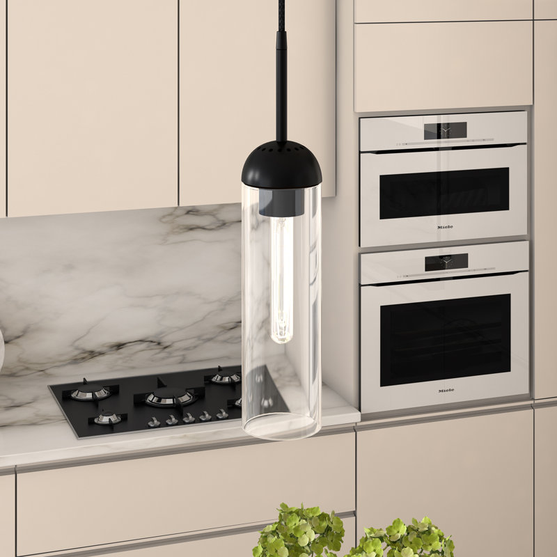 Luminaire suspendu cylindrique à 1 lumière Kagan, Acier noirci