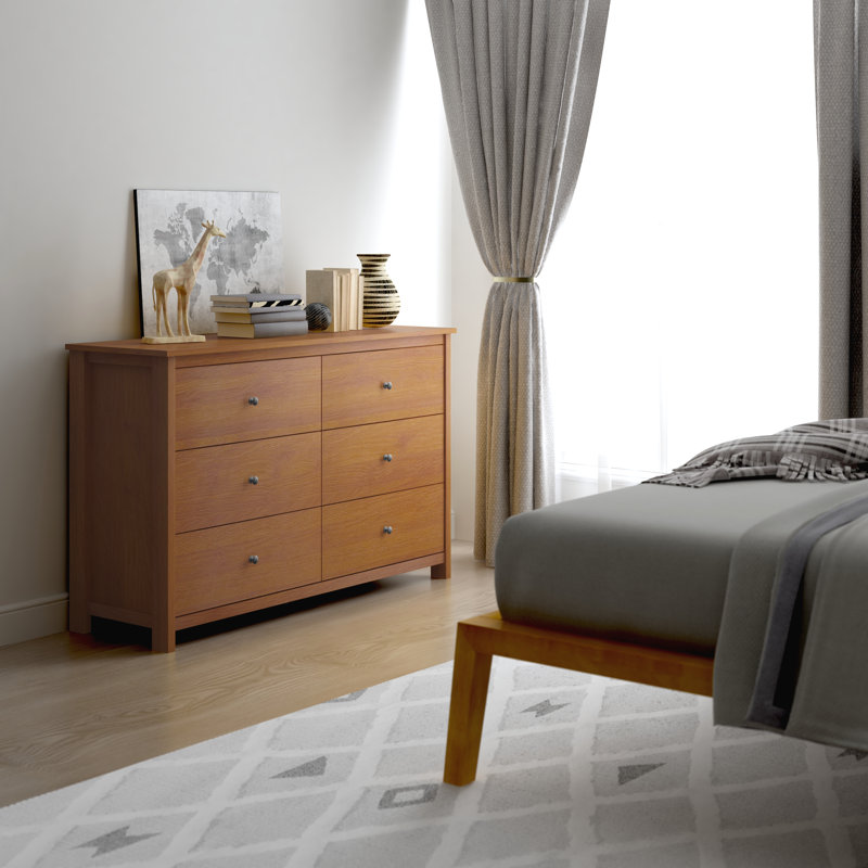 Isenbert 6 Drawer 47.2" W Standard Dresser, Amber Walnut