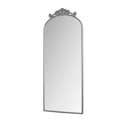 58"x24" Arched Full Body Mirror with Vintage Ornate Carved Applique on Top, Hanging Wall Mounted Mirror, for Living Room Bedroom Retro Home Decor Mirror