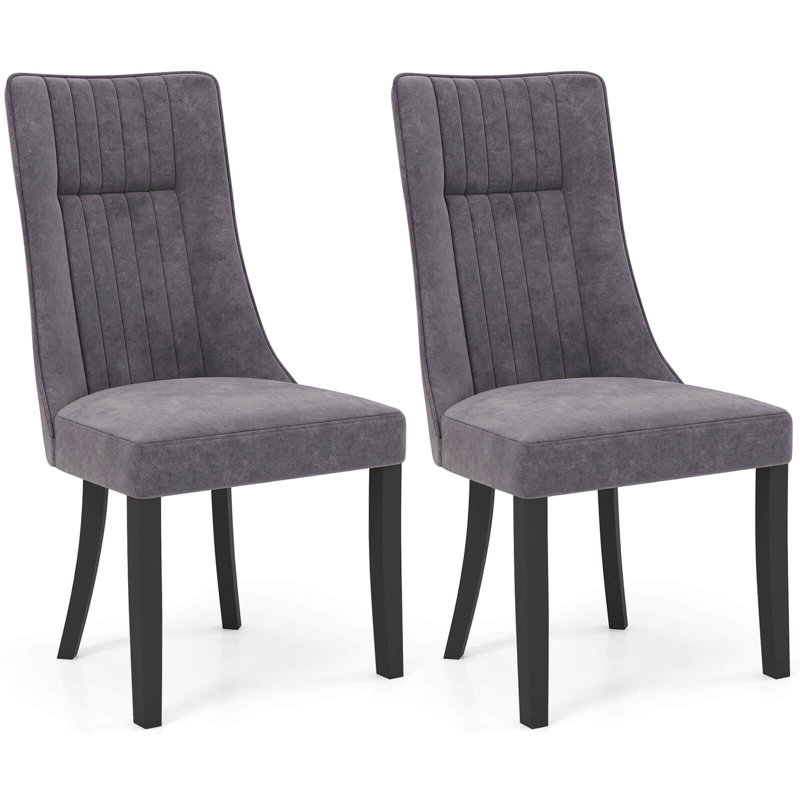  Ensemble de 2 chaises de salle à manger capitonnées avec dossier haut en bois d'hévéa Channel, 2
