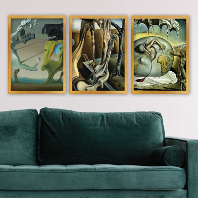 Ensemble de 3 peintures élégantes encadrées décoratives, 13,8 x 17,7 pouces chacune | 100% bois avec cadre 100% polystyrène (épaisseur: 0,8 pouce) | Impression numérique UV, parfaite pour le salon et la décoration intérieure