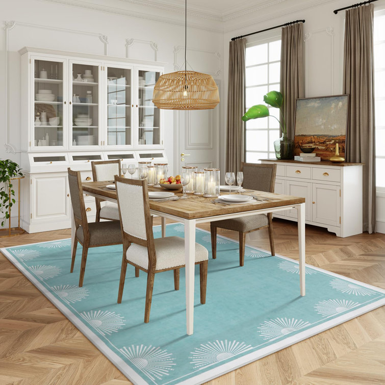 Modern Washable Bedroom Rugs Low Pile Soft Rug for Living Room Aqua Sun Printed Dining Room Rugs for Under Table Throw Carpets for Nursery Kids
