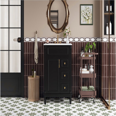 Meuble-lavabo 24 po avec lavabo en céramique, petite armoire de salle de bain moderne, 2 tiroirs et tablette réglable