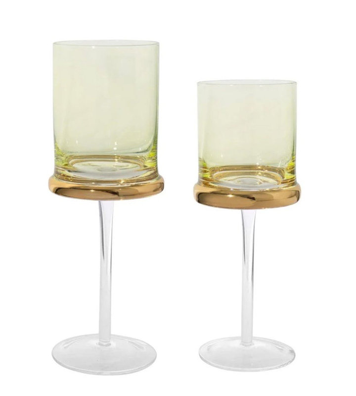 Set of 6 Square Glasses with Gold Ring, Green