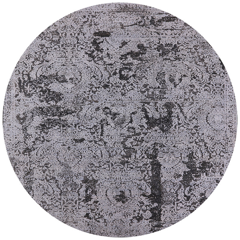 Tapis abstrait ivoire / noir Hylton, Rond 5 pi