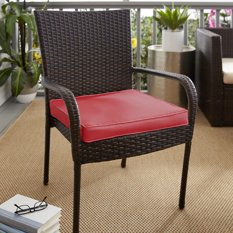 Sunbrella Outdoor 3'' Dining Chair Seat Cushion, 2" H x 19" W x 19" D, Dupione Crimson Sunbrella®