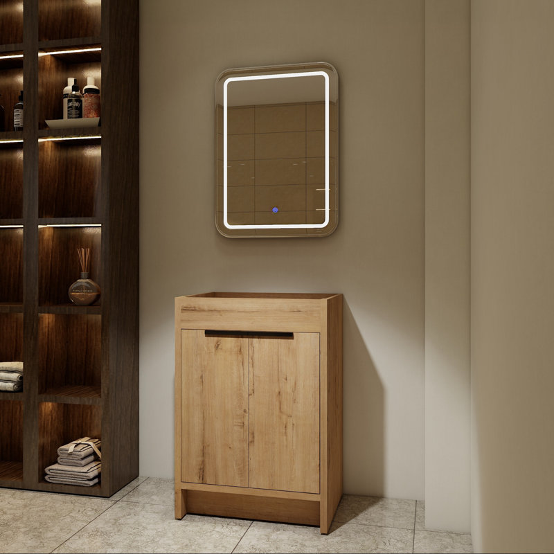 Base de meuble-lavabo autoportant 24 po avec porte à fermeture douce, Imitation chêne