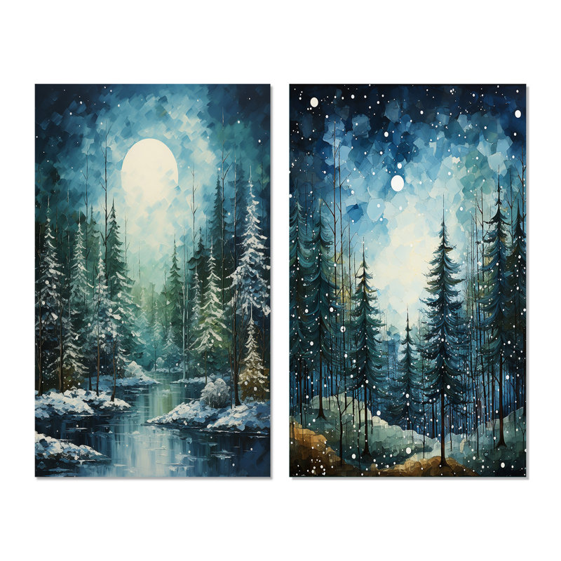 «Winter Snowy Evergreen», 2 pièces, Toile tendue, H 20 po x l 24 po