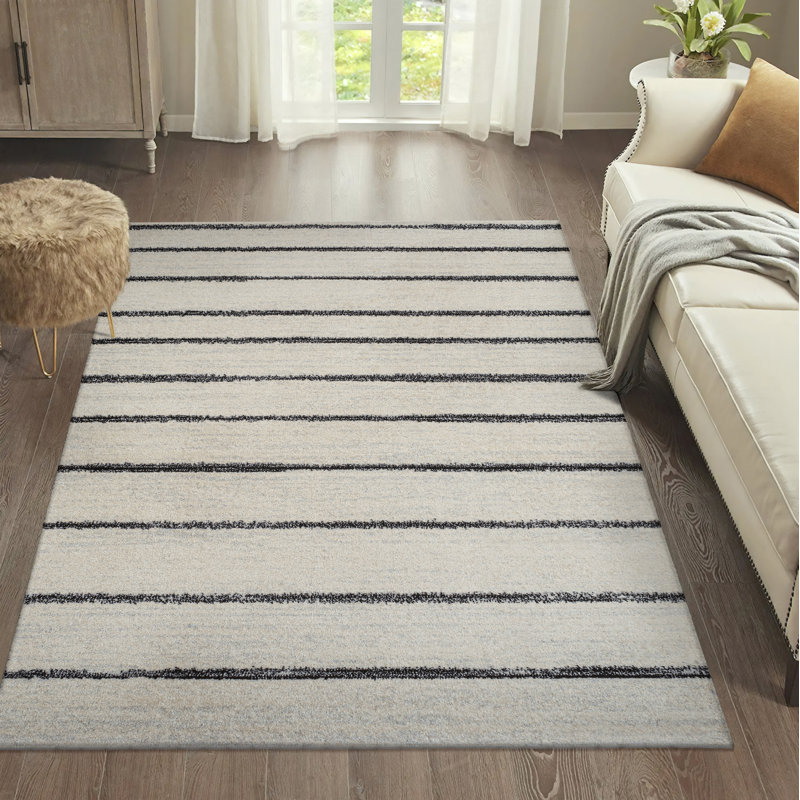 Melvis Minimalist Stripe Cream/Black Rug, Rectangle 7'9" x 10'