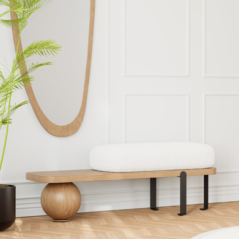 Boucle Upholstered Bench, Black/Natural
