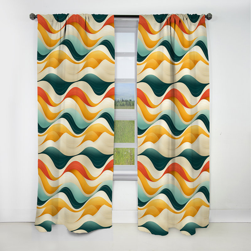 Retro Waves Lines I - Rideau Mid-Century - Rideau géométrique occultant - 1 panneau, L 52 po x L 84 po