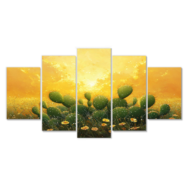 Cactus dans la lumière dorée III - Art mural floral cactus - Art mural traditionnel sur toile