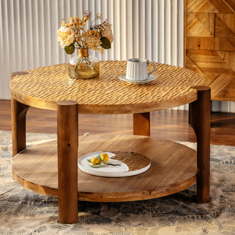 Table basse, table basse ronde à 2 niveaux avec tablette de rangement
