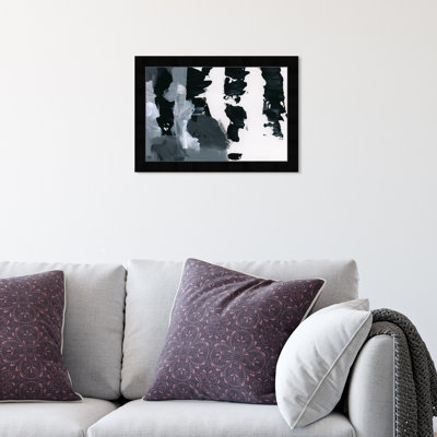 Black And White Abstract Shades Contemporary Framed Art Print For Bathroom