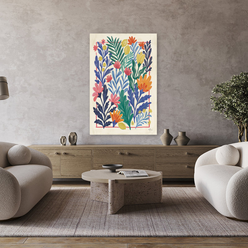 «Chypre III», art floral d'agrumes bleu baies, H 48 po x l 32 po