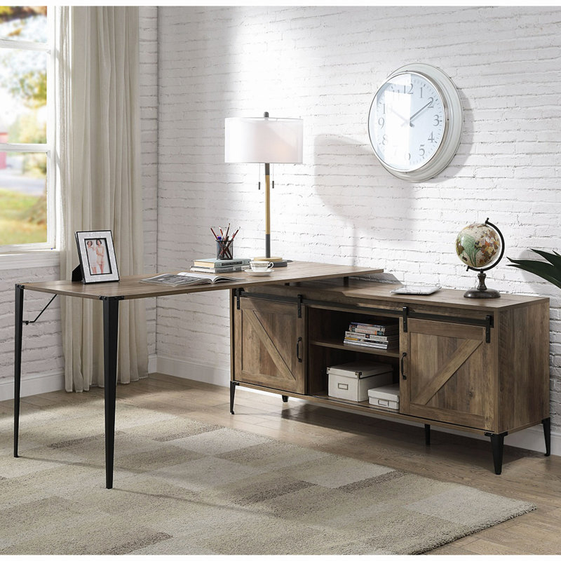 Bureau d'écriture en L avec armoire, H 31 po x l 65 po x P 65 po, Chêne