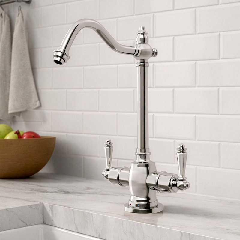 Robinet d'eau chaude / froide instantané avec bec pivotant traditionnel Whitehaus, Nickel poli