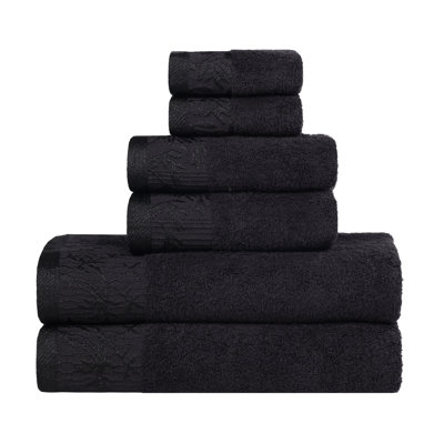 Carinna Cotton Medium Weight Floral Jacquard Border Assorted Bathroom Towel Set