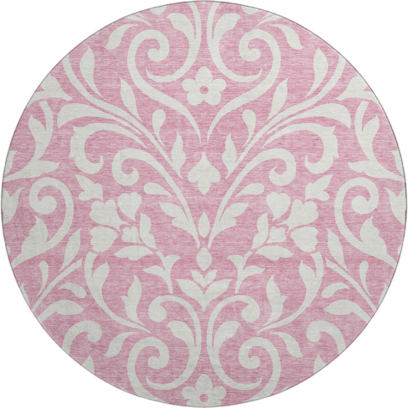 Premium Machine Washable Prisco Pink Rug, Round 8'