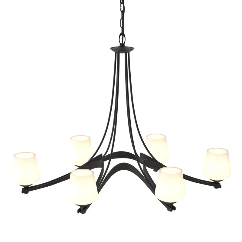 Oval Ribbon 6 - Light Shaded Classic/Traditional Chandelier, Black, Opal Glass