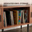 Support pour tourne-disque Mid-Century moderne avec station de charge et ports USB, grande armoire de rangement ronde en vinyle