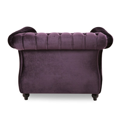 Club Chair In Dark Purple Velvet, 28.54 Inches High, 33.5 Deep, 40.39 Wide, Birch Wood Legs With