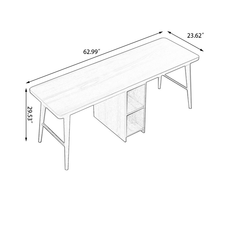 Bureau rectangulaire en bois massif noyer clair, H 29,53 po x l 62,99 po x P 23,62 po