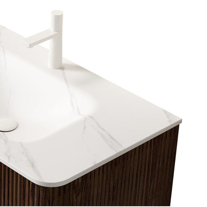 Carrara White Sintered Stone Hot-Bent Integrated Basin ONLY, NO Cabinet, NO Faucet And Drain, Suitable For NOOR, ZANE, Etc.