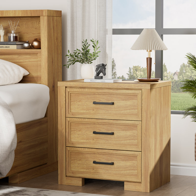 23.6''W 3-Drawer Nightstand with Charging Station, Modern Night Stand, Bedside End Table with Storage