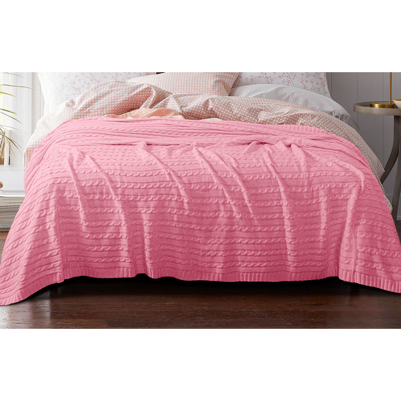 Jeté tricoté, jeté 100% pur coton, lavable à la machine, confortable - NTBAY, Rose, L 67 po x l 51 po