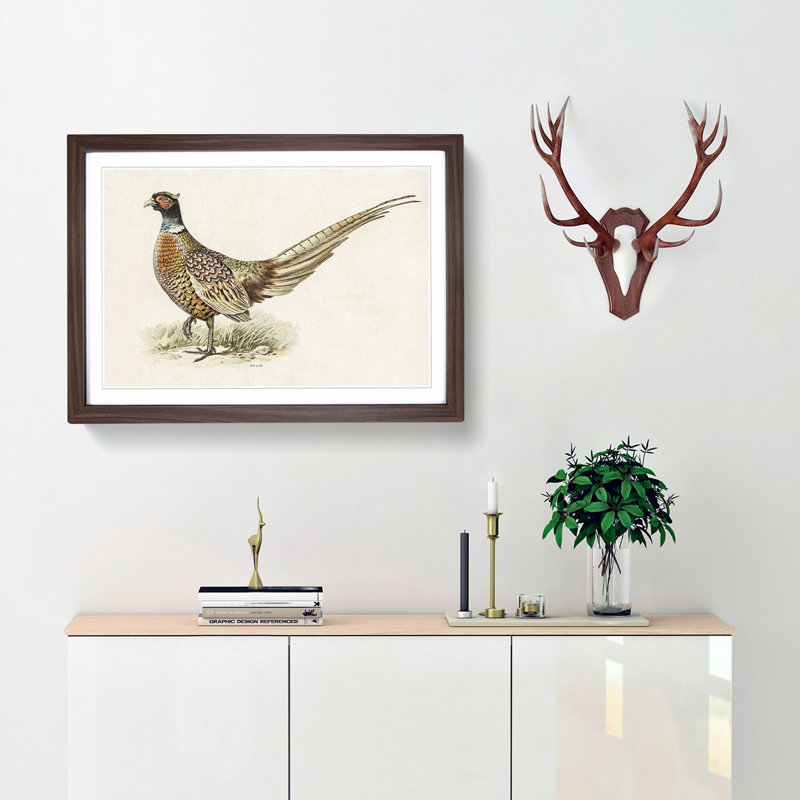 Ring-Necked Pheasant by Von Wright - Picture Frame Painting Print, 27cm H x 36cm W x 2cm D, Walnut Framed