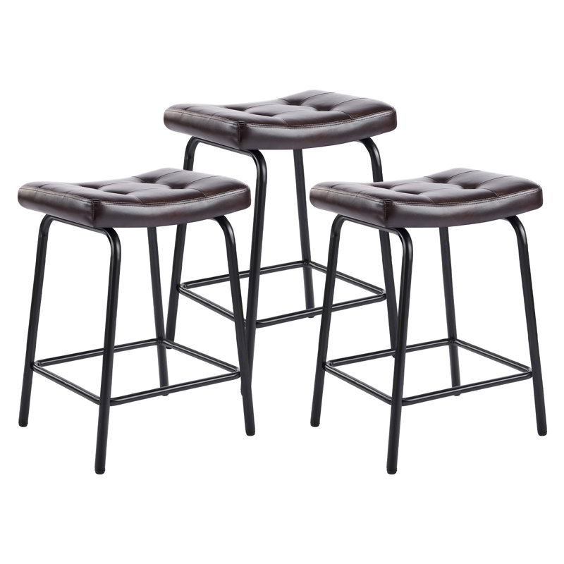 Ensemble de trois chaises de bar Hukill de 23 po en similicuir et en métal brun foncé et noir Hukill
