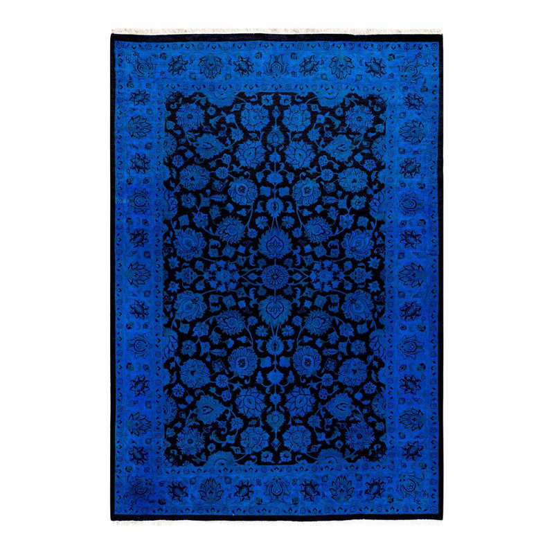 Tapis bleu noué à la main de conception unique Holsworth - bleu