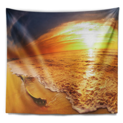 Photographie plage tropicale au coucher du soleil tapisserie