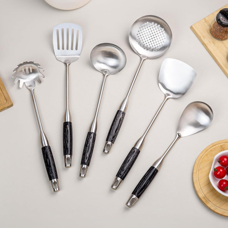 Ensemble d'ustensiles de cuisine 11 pièces en acier inoxydable - Outils de cuisine avec spatule, louche, cuillères, pinces