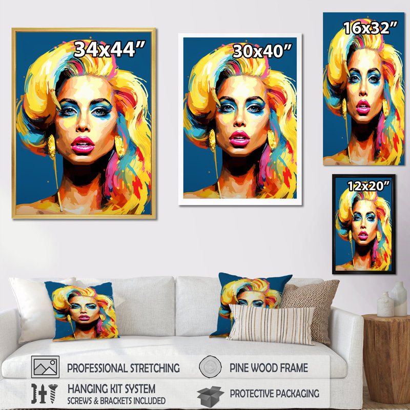 Jaune Gaga doré - Portrait, art mural, salon_105774, H 20 po x l 12 po x P 1 po, Cadre simple noir