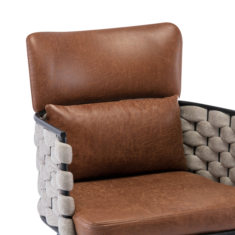 Chaise rembourrée avec accoudoirs Weaving Design, Brun