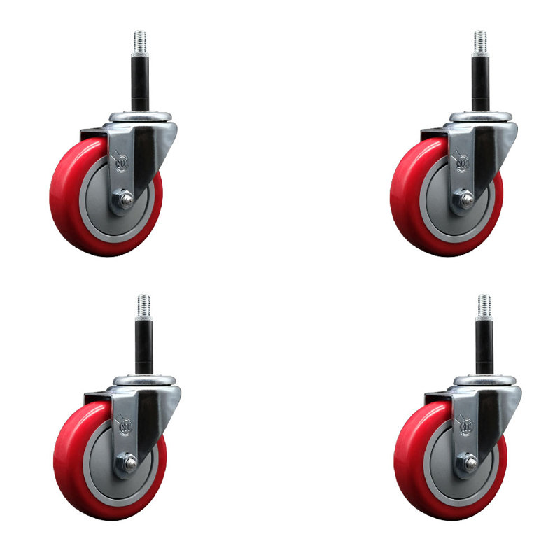 Poly Wheel Swivel Expanding Stem Caster Set SCC NB 4" x 3/4", Red