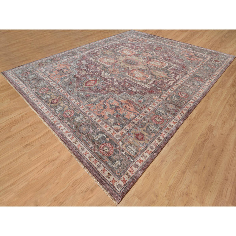 Tapis rouge en laine New Age de conception unique 12 pi x 15 pi 2 po Surles