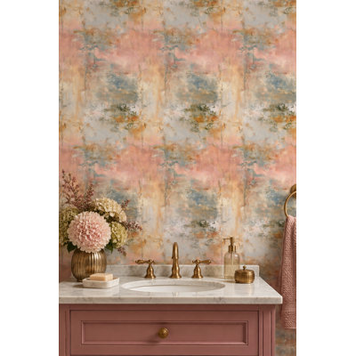 Fresco Wall Wallpaper Distressed Plaster Texture In Blush Pink And Cream