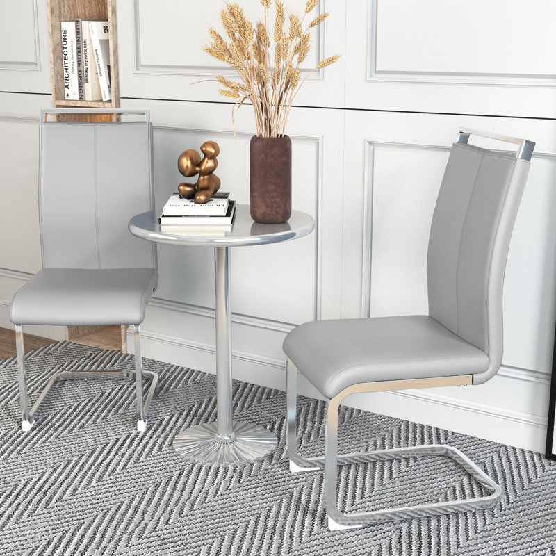 Chaises de salle à manger modernes en similicuir à haut dossier avec pieds chromés en forme de C, 2, Gris clair